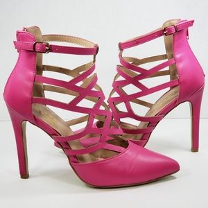 Glaze Hot Pink Strappy Closed Toe Heels Size 7